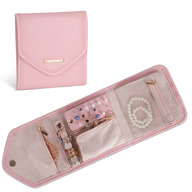 Bolso plegable el 14.5x3x15cm de Mini Travel Organizer Jewellery Roll de la caja del filtro del almacenamiento de la joyería