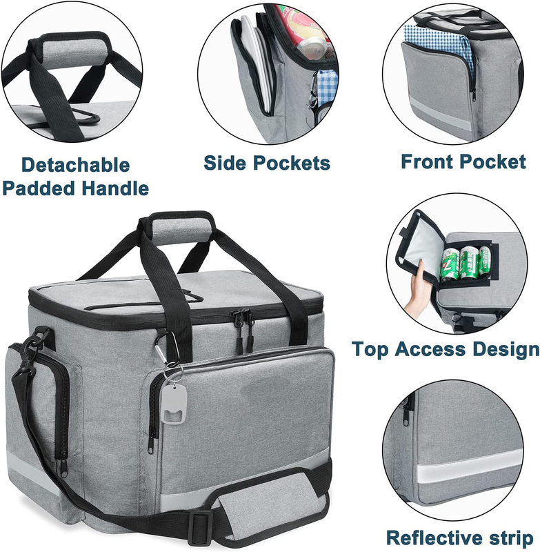 El 60Can 0.8kg de los hombres suaves aislados grandes blancos de plata de Tote Cooler Bag With Zipper