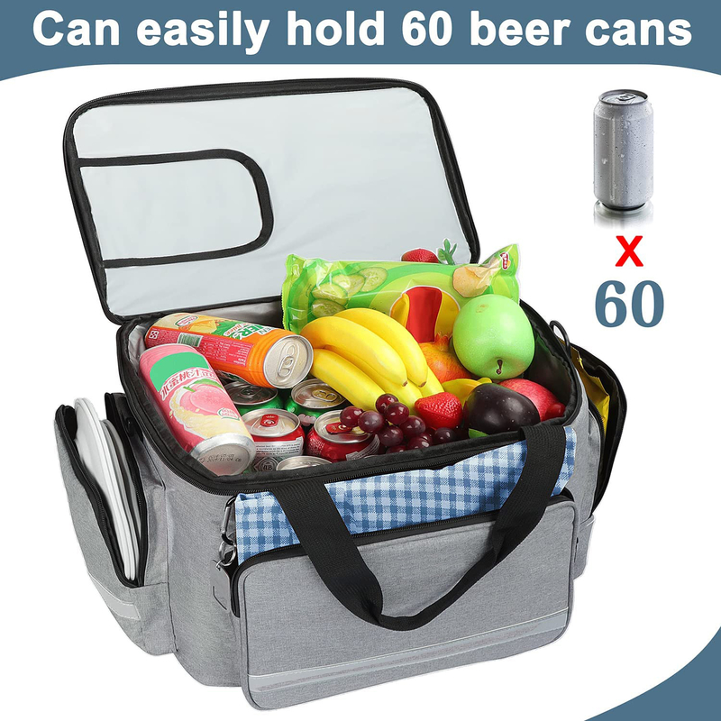 El 60Can 0.8kg de los hombres suaves aislados grandes blancos de plata de Tote Cooler Bag With Zipper
