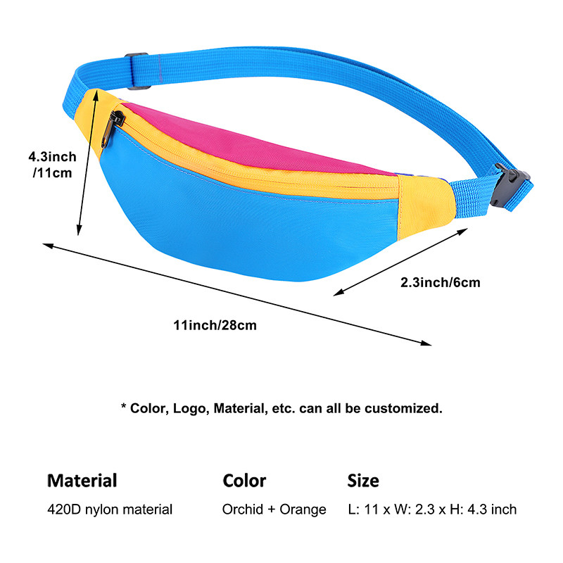 Pulgada de nylon de Fanny Pack 420D 11X2.3X4.3 de las mujeres del bolso de la cintura de la honda de la correa