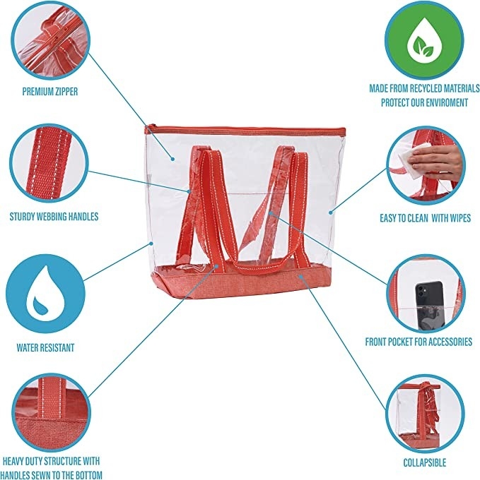 Bolsos que hacen compras amistosos de Eco de 14 pulgadas con la piscina al aire libre del estadio de Logo Pvc Clear Tote Bag