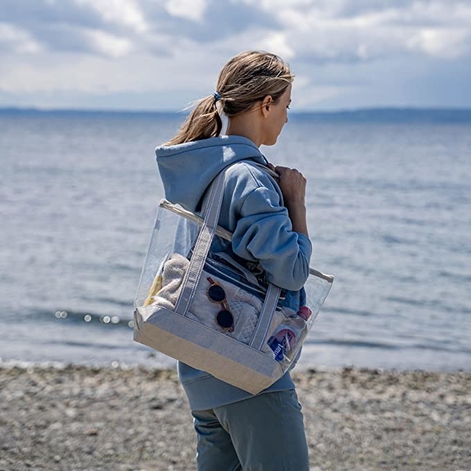 PVC transparente Tote Bag Stadium Outdoor Beach 14x5x13 de Eco del portador amistoso claro de los bolsos que hacen compras”