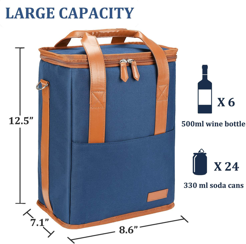 El Xl aisló una bolsa más fresca del bolso para las botellas 8.6X7.1X12.5 del vino 6 de los ultramarinos”
