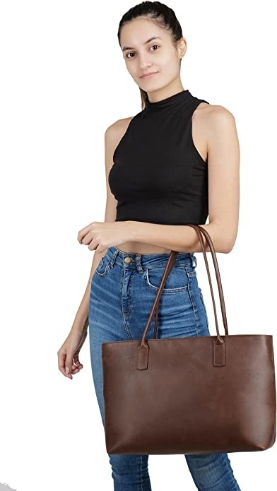 Ordenador portátil de cuero Tote Bag, bolso del ordenador de cartera del vintage de la oficina del trabajo 16x21