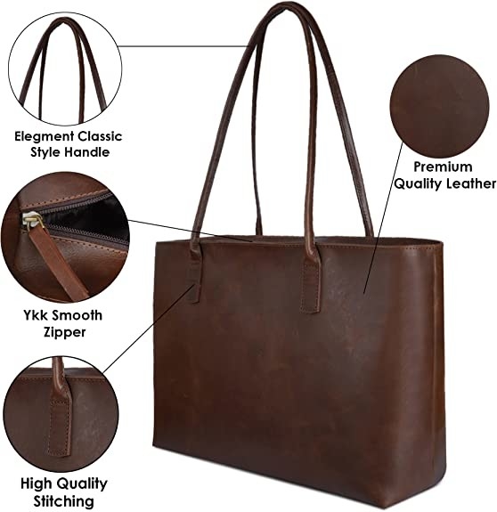 Ordenador portátil de cuero Tote Bag, bolso del ordenador de cartera del vintage de la oficina del trabajo 16x21