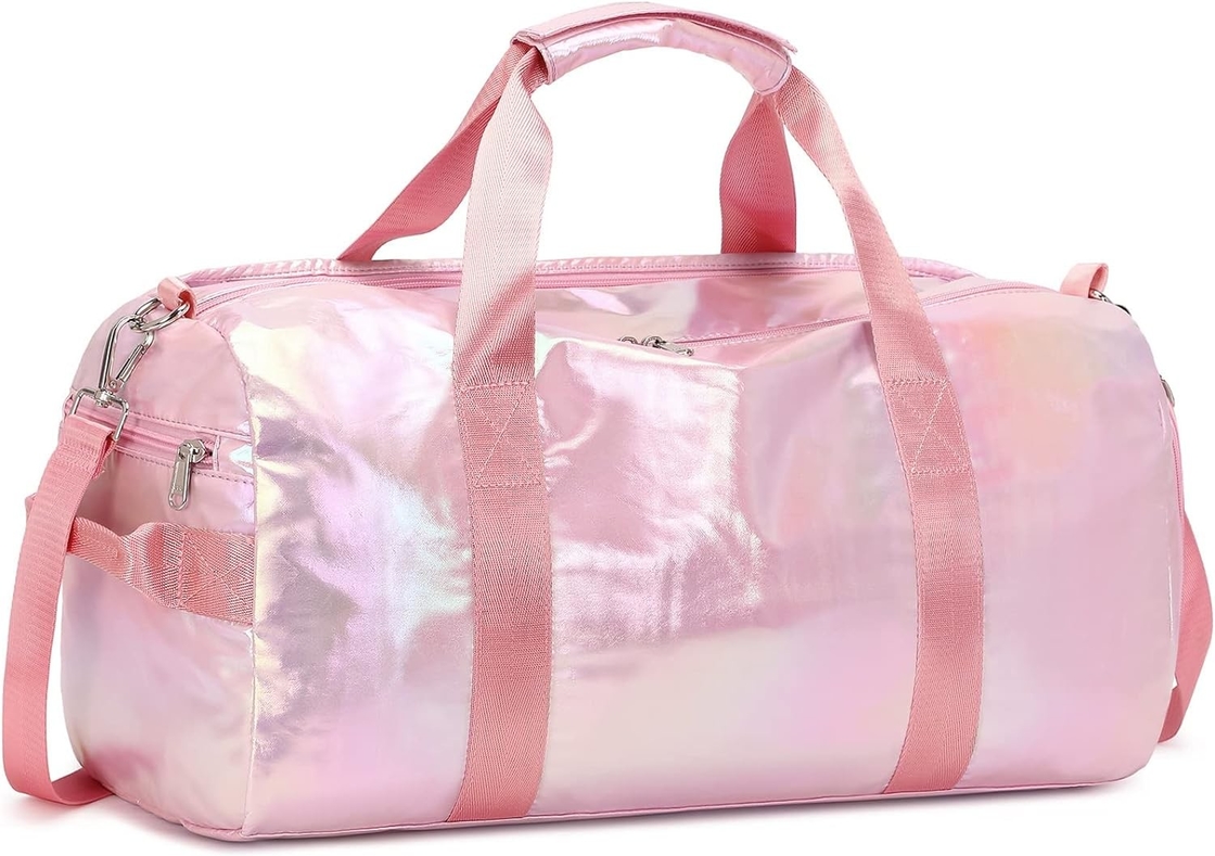 Resistente al agua Poliéster metálico Color rosa Pernoctar fin de semana Gimnasio Bolso de baile con bolsillo mojado