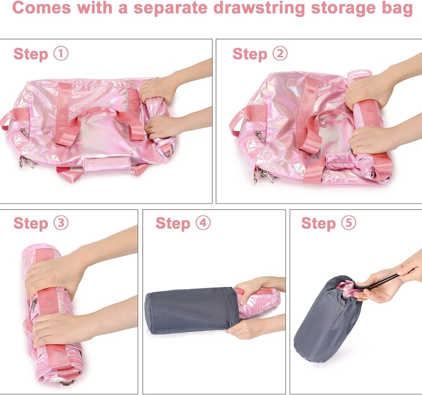 Resistente al agua Poliéster metálico Color rosa Pernoctar fin de semana Gimnasio Bolso de baile con bolsillo mojado