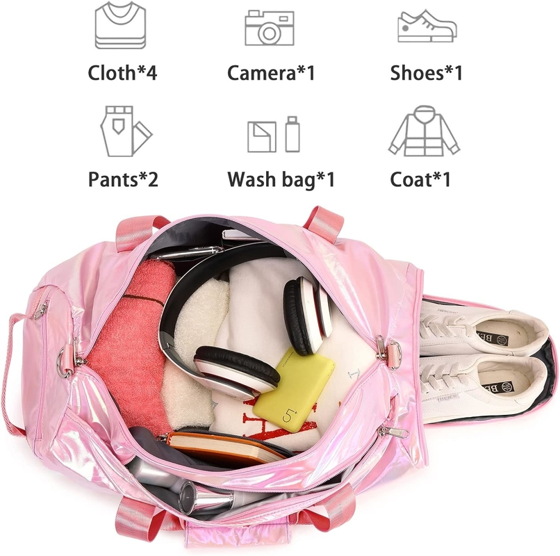 Resistente al agua Poliéster metálico Color rosa Pernoctar fin de semana Gimnasio Bolso de baile con bolsillo mojado