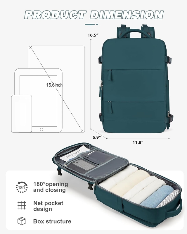 Aerolínea a prueba de agua aprobada Llevar portátil universidad senderismo mochila de viaje con compartimiento de zapatos para mujeres hombres