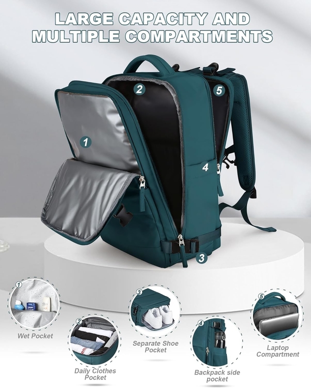 Aerolínea a prueba de agua aprobada Llevar portátil universidad senderismo mochila de viaje con compartimiento de zapatos para mujeres hombres