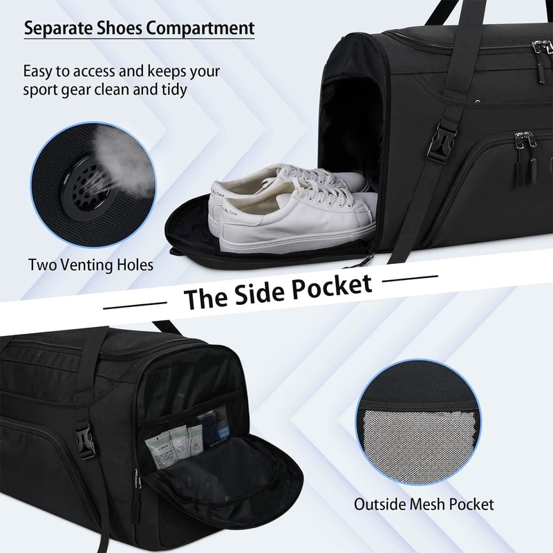 Bolso de viaje de higiene inalámbrico de tamaño grande de 40L con bolsillo grande y compartimiento para zapatos
