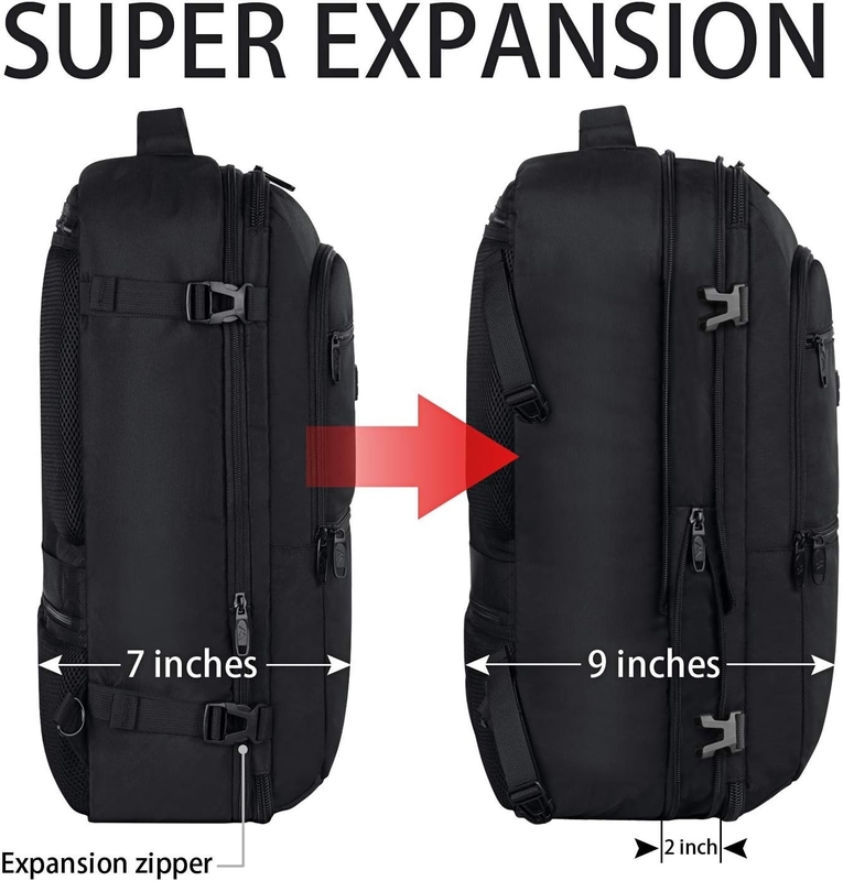 Negro 40L Extensible Carry On Bolso de equipaje de vuelo Aprobado Bolso de viaje de Duffel al aire libre