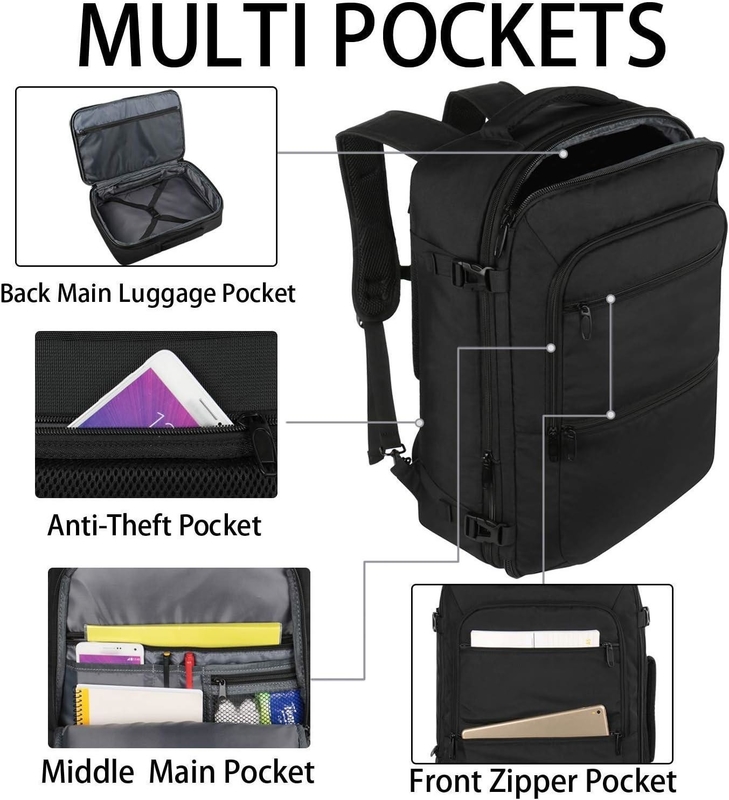Negro 40L Extensible Carry On Bolso de equipaje de vuelo Aprobado Bolso de viaje de Duffel al aire libre
