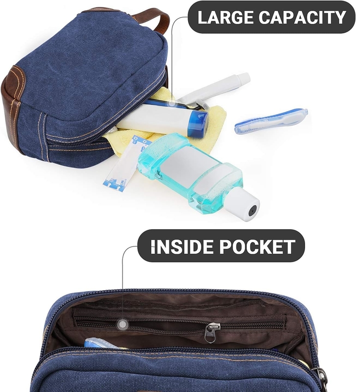 Bolso de viaje para hombres, cuero azul y lienzo
