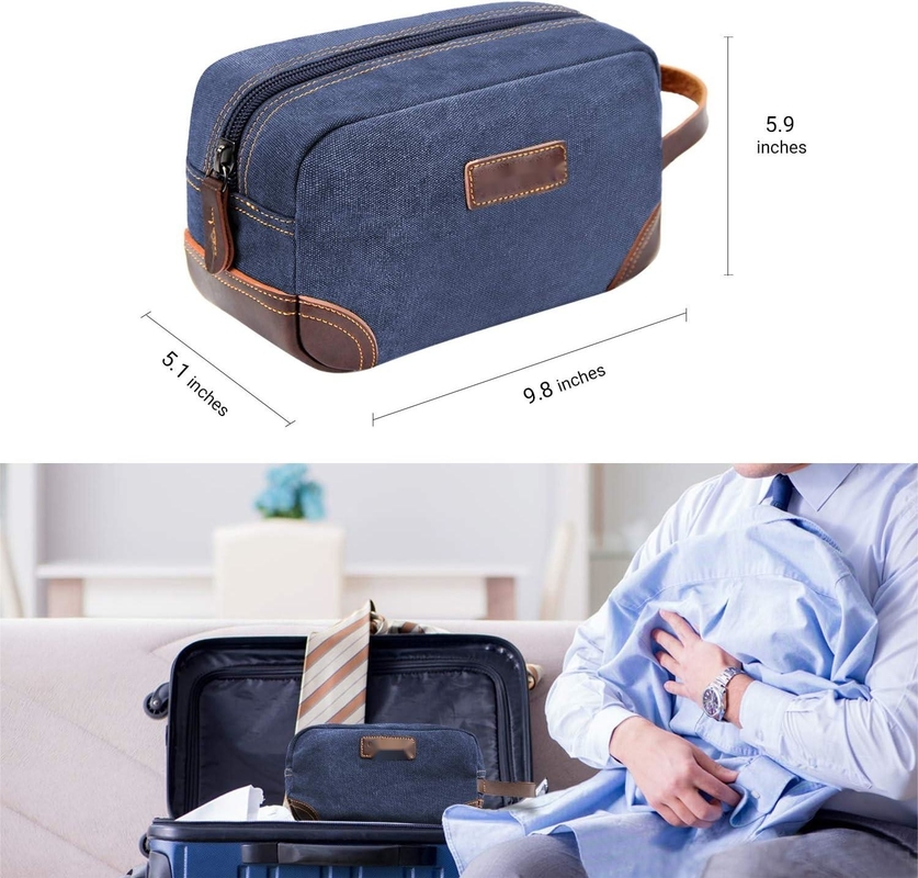 Bolso de viaje para hombres, cuero azul y lienzo