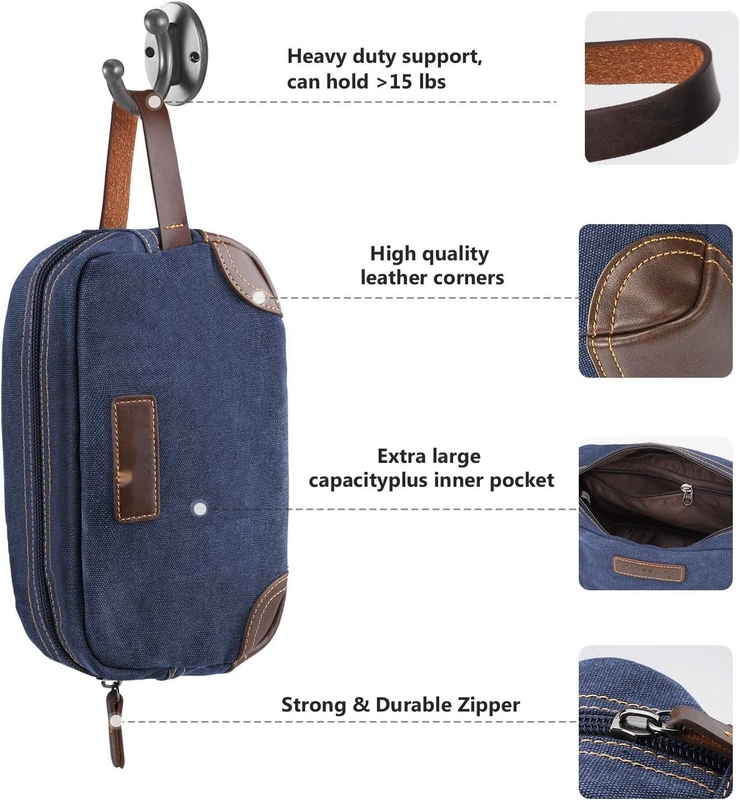 Bolso de viaje para hombres, cuero azul y lienzo