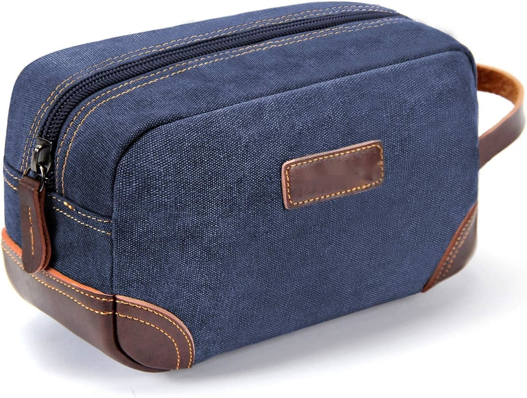 Bolso de viaje para hombres, cuero azul y lienzo