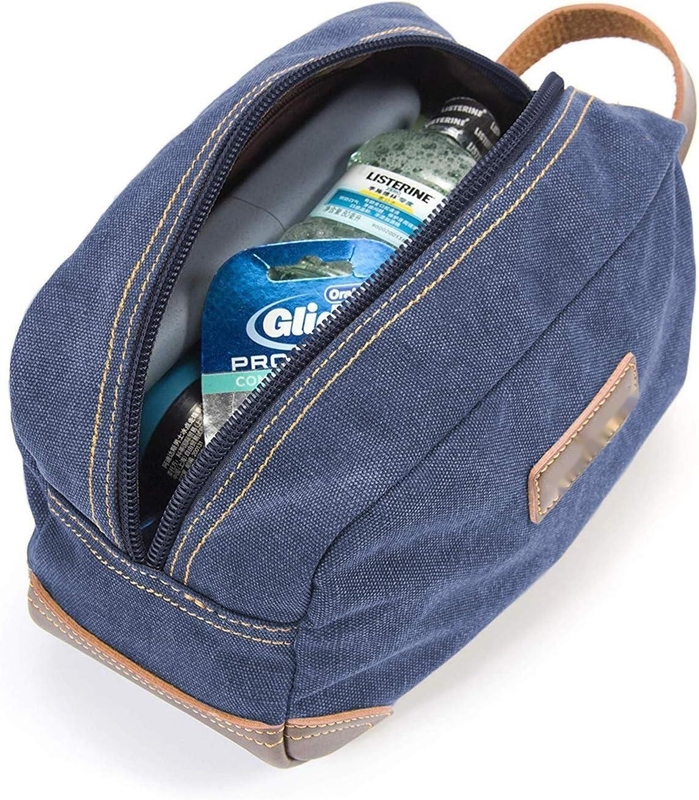 Bolso de viaje para hombres, cuero azul y lienzo