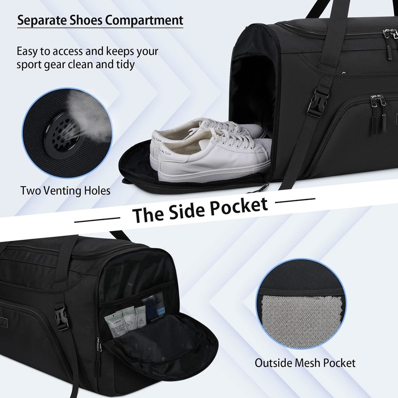 Largo fin de semana de noche impermeable de alta calidad Duffle gimnasio deporte ropa de baño bolsa de viaje con compartimiento para zapatos
