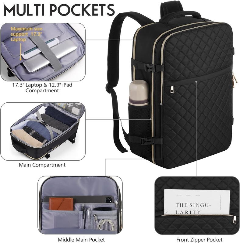 Llevado en vuelo grande, resistente al agua, anti robo, bolso de viaje, portátil de 17 pulgadas, con puerto de carga USB.