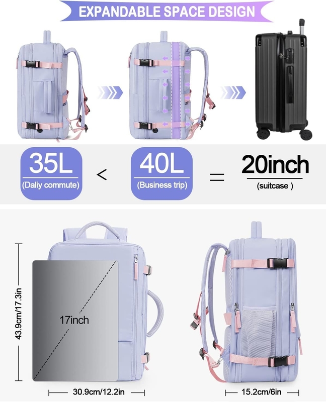 Purple 17.3 pulgadas portátil de la aerolínea aprobado llevar el equipaje como artículos personales fin de semana senderismo bolsa de viaje para mujeres