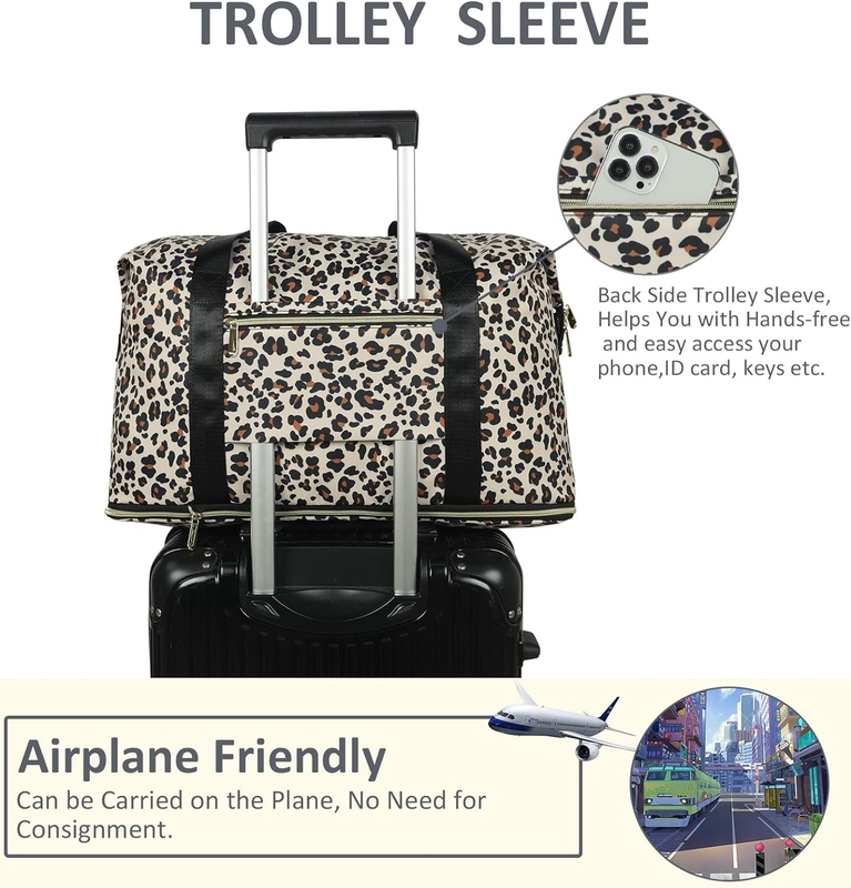 Leopard Extensible Large Weekender Overnight Waterproof Carry on Shoulder Tote Bolso de viaje y bolso de aseo