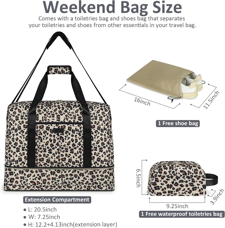 Leopard Extensible Large Weekender Overnight Waterproof Carry on Shoulder Tote Bolso de viaje y bolso de aseo