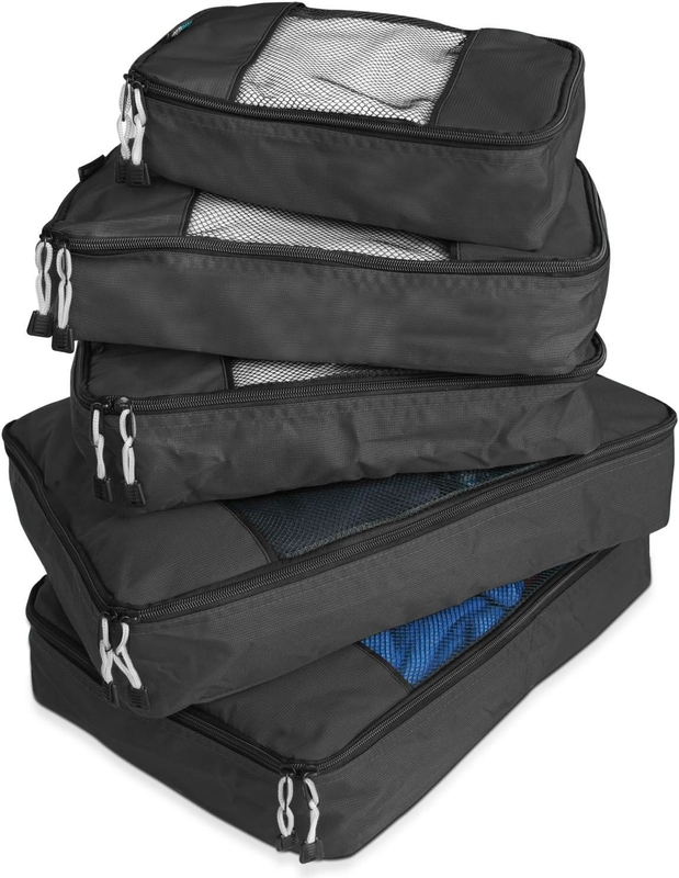 Negro de gran capacidad de equipaje organización de embalaje cubos 5 paquete bolsa de viaje con malla