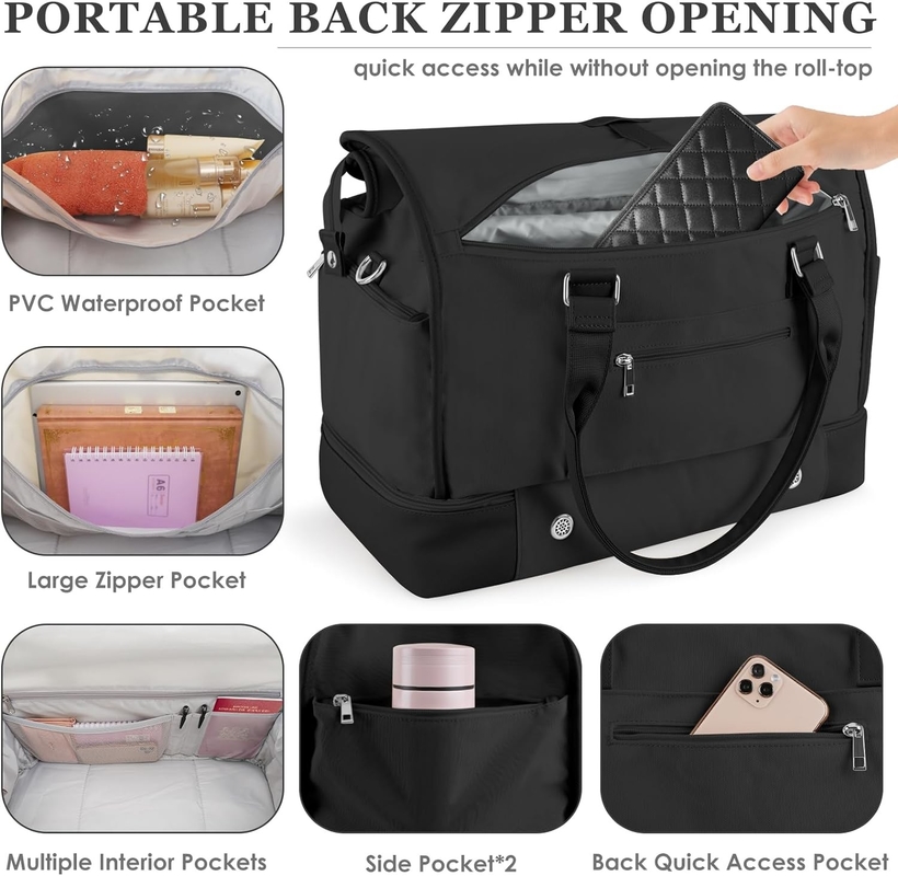 Lanteja negra Carry on Expandable Aviones de fin de semana Toiletry Bolsa de viaje con compartimiento para zapatos y puerto de carga USB