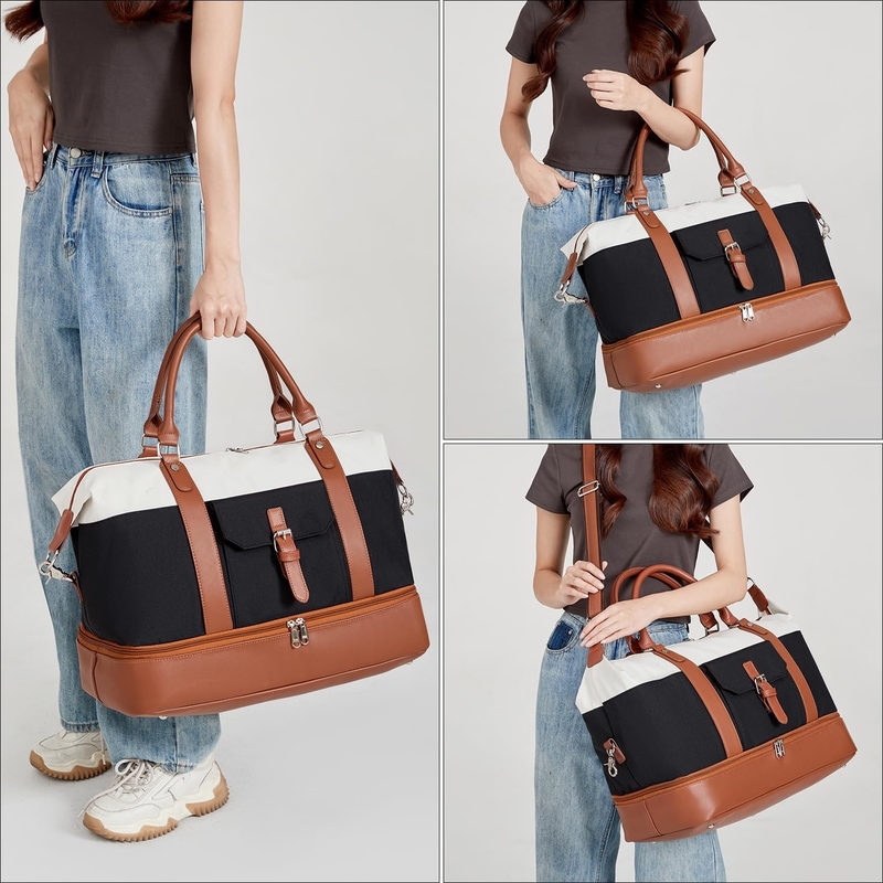 Cavas Weekend Carry on Duffel Bolso de viaje con zapatos de cuero Compartimiento para hombres