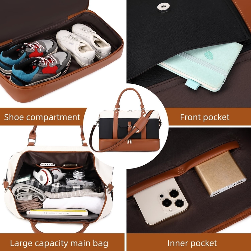 Cavas Weekend Carry on Duffel Bolso de viaje con zapatos de cuero Compartimiento para hombres