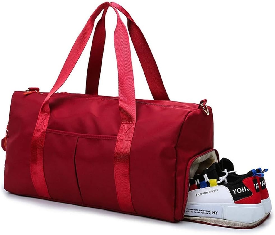 Red Large Sports Gym Entrenamiento de fin de semana Natación Yoga Bolso de viaje con bolsillo mojado y compartimiento de zapatos