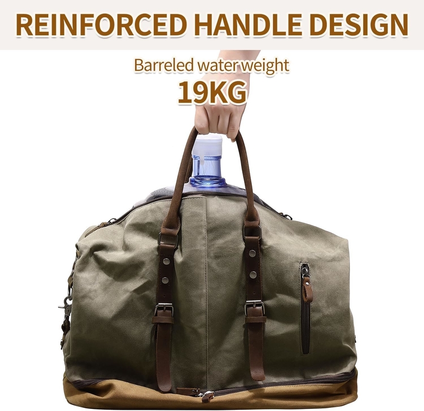 Green Weekender Large Canvas para pasar la noche Carry on Sport Gym Yoga Bolso de viaje con compartimiento para zapatos
