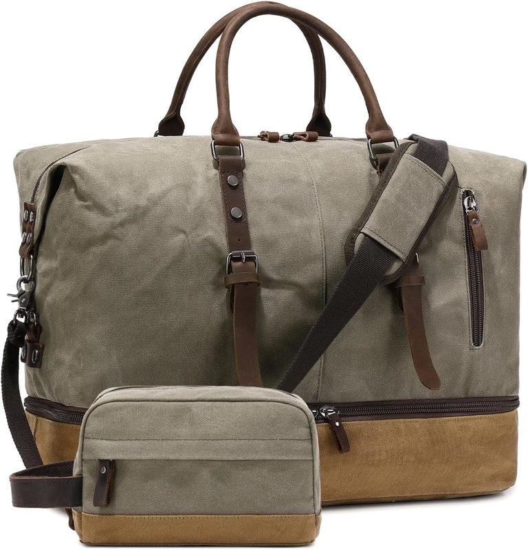 Green Weekender Large Canvas para pasar la noche Carry on Sport Gym Yoga Bolso de viaje con compartimiento para zapatos