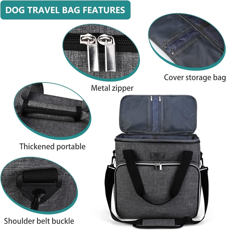 Saco de viaje para perros y gatos con 2 contenedores de alimentos para mascotas y 2 cuencos plegables de silicona