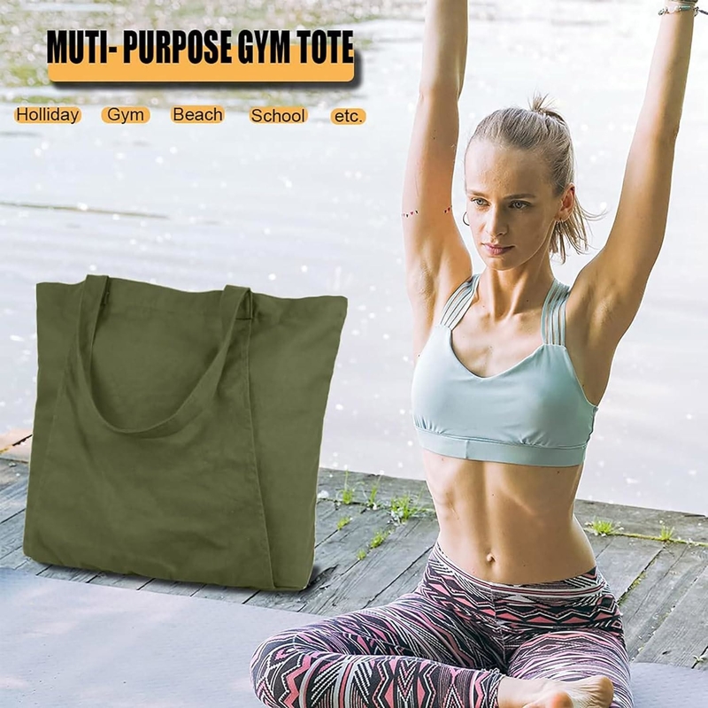 Bolso de bolso de deporte de color verde de algodón grande y duradero con bolsillo del compartimento de zapatos