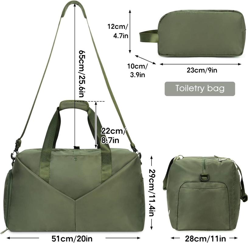 Bolso verde portátil de noche de fin de semana de gimnasio Bolso de bolso con zapatos de bolsillo mojado Compartimiento