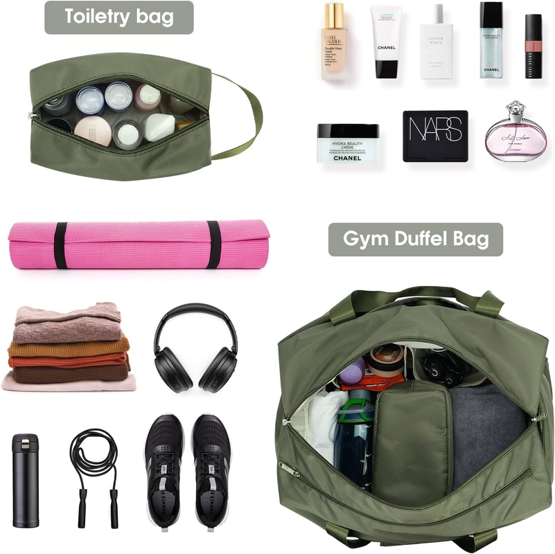 Bolso verde portátil de noche de fin de semana de gimnasio Bolso de bolso con zapatos de bolsillo mojado Compartimiento