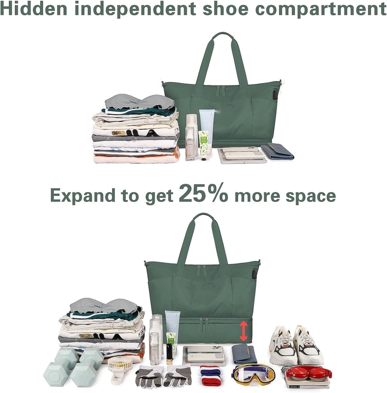 Extensible Carry On Tote Weekender Gym Duffle Personalizado con compartimiento para zapatos y bolsillo mojado