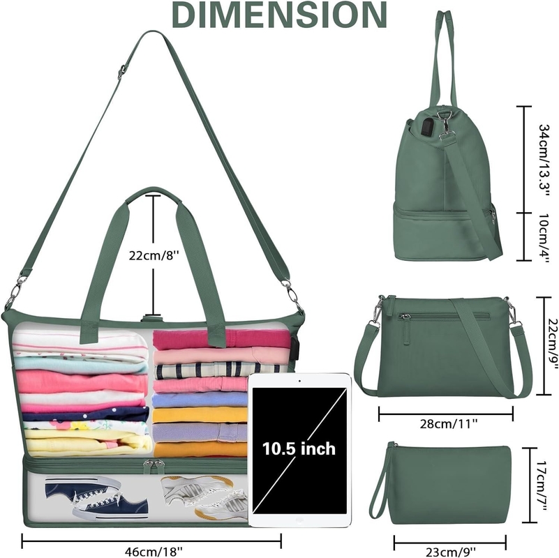 Extensible Carry On Tote Weekender Gym Duffle Personalizado con compartimiento para zapatos y bolsillo mojado