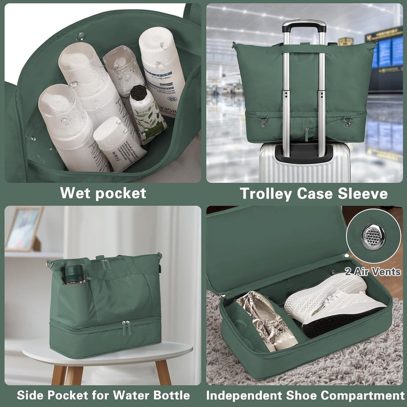Extensible Carry On Tote Weekender Gym Duffle Personalizado con compartimiento para zapatos y bolsillo mojado