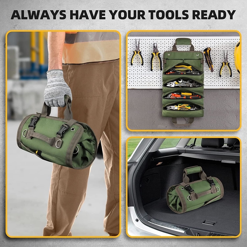 Verde impermeable herramienta portátil de trabajo pesado bolso de rodillo desmontable bolso de cremallera para hombres mujeres