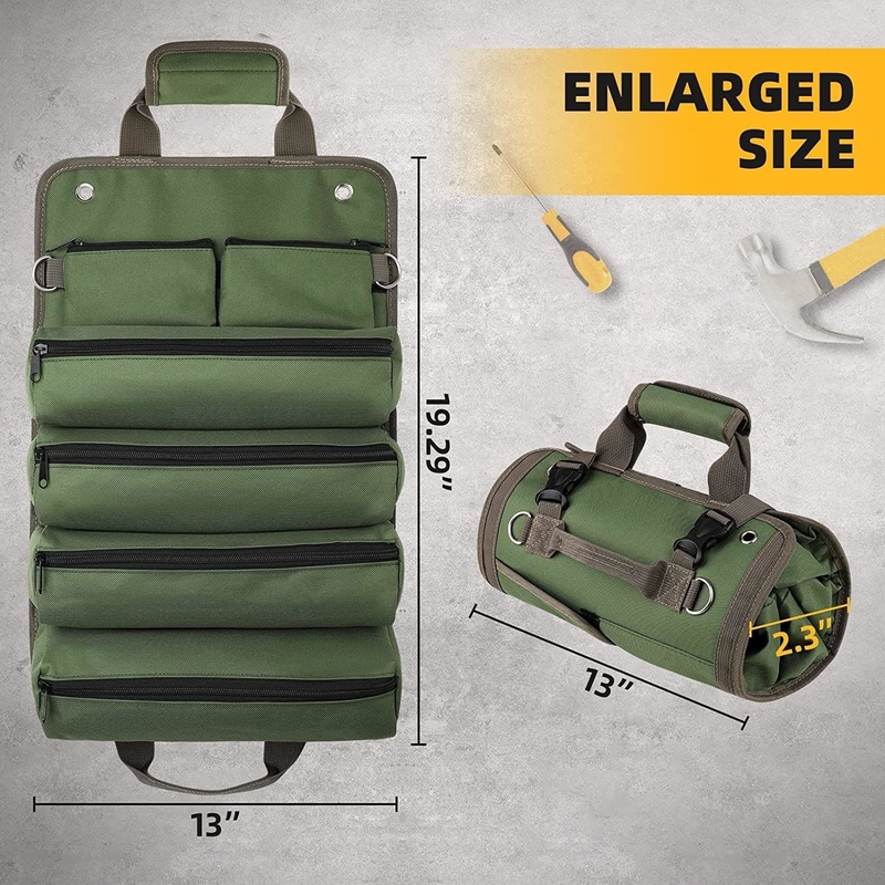 Verde impermeable herramienta portátil de trabajo pesado bolso de rodillo desmontable bolso de cremallera para hombres mujeres