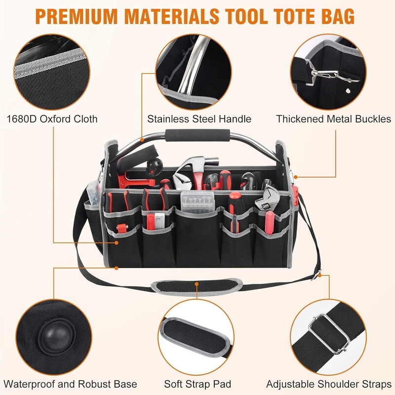 16 pulgadas 26 bolsillos de acero manija Bolsa de herramientas de viaje personalizada con correa extraíble del hombro