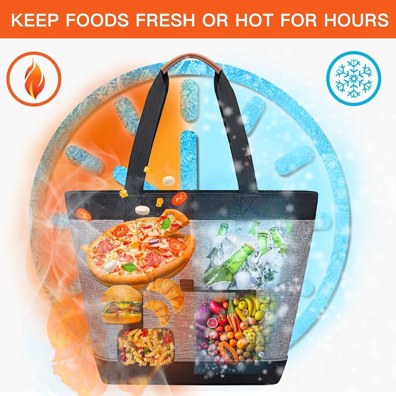 Transporte Bolsa de refrigerador de viaje aislada grande reutilizable de comestibles picnic personalizado para alimentos fríos o calientes