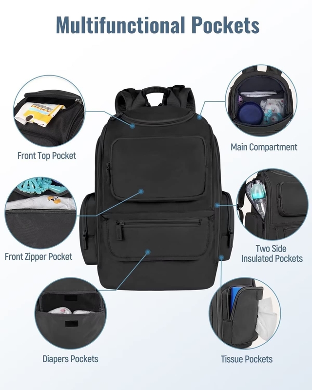 Bolso de viaje personalizado de pañal resistente al agua con 2 bolsillos aislados laterales para hombres mujeres