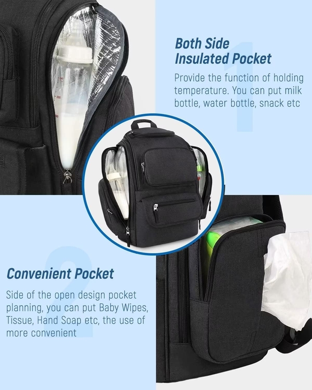 Bolso de viaje personalizado de pañal resistente al agua con 2 bolsillos aislados laterales para hombres mujeres