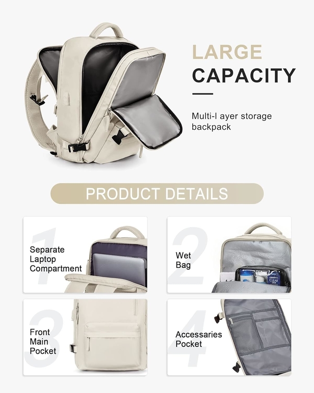 Compañía aérea grande de color beige aprobado Carry On Waterproof Trabajo de negocios Bolso de viaje personalizado para mujeres hombres