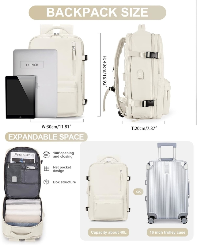 Compañía aérea grande de color beige aprobado Carry On Waterproof Trabajo de negocios Bolso de viaje personalizado para mujeres hombres