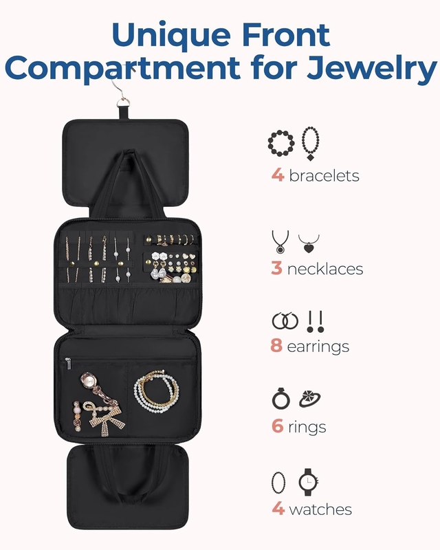 Black Large Accesorios de viaje de mano Esenciales Maquillaje hinchado Bolsa de viaje cosmética personalizada con organizador de joyas
